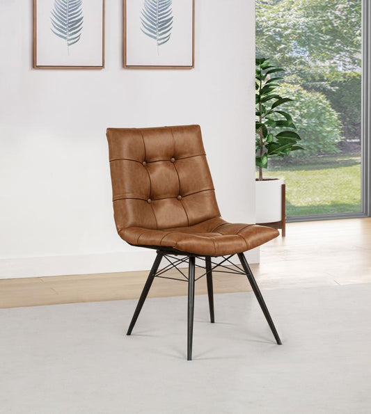 Aiken Upholstered Vegan Leather Dining Chair - "Saddle Brown"