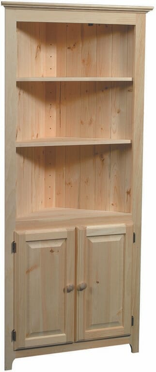 72" Pine Corner Bookcase w/ Bottom Doors