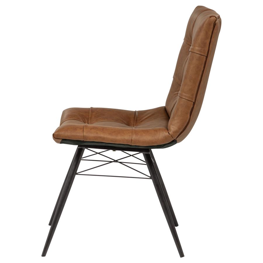 Aiken Upholstered Vegan Leather Dining Chair - "Saddle Brown"