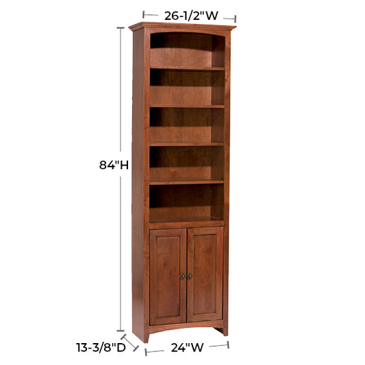 McKenzie  24"W x 84"H Alder Bookcase w/Doors, Finished