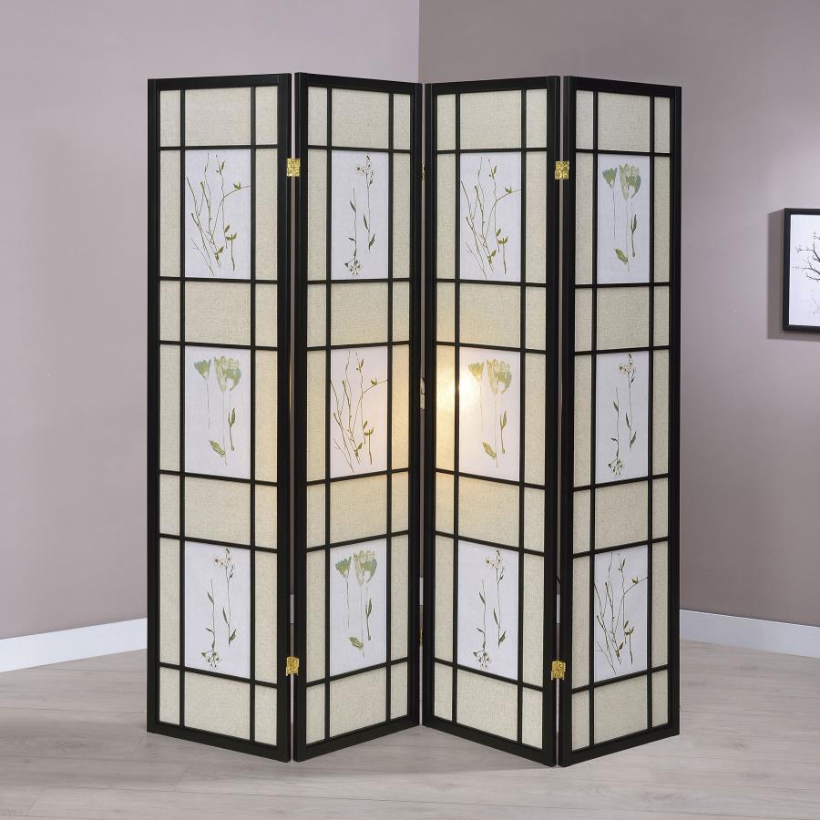 Catabella 4-Panel Room Divider - Floral Shoji Screen