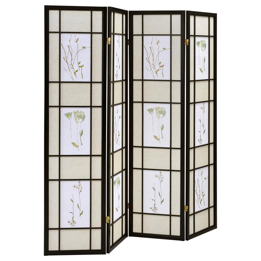 Catabella 4-Panel Room Divider - Floral Shoji Screen