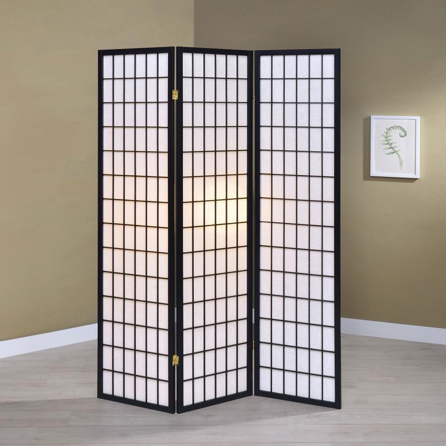 Carrie 3-Panel Room Divider Folding Shoji Screen - "Black"
