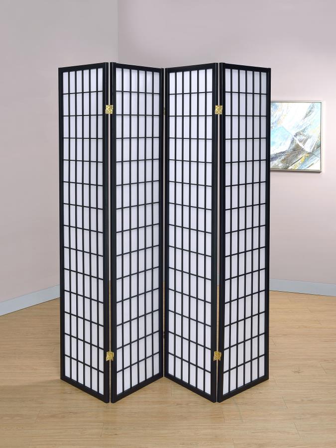 Roberto 4-Panel Room Divider Shoji Screen - "Black"