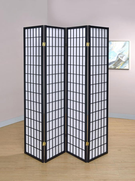 Roberto 4-Panel Room Divider Shoji Screen - "Black"