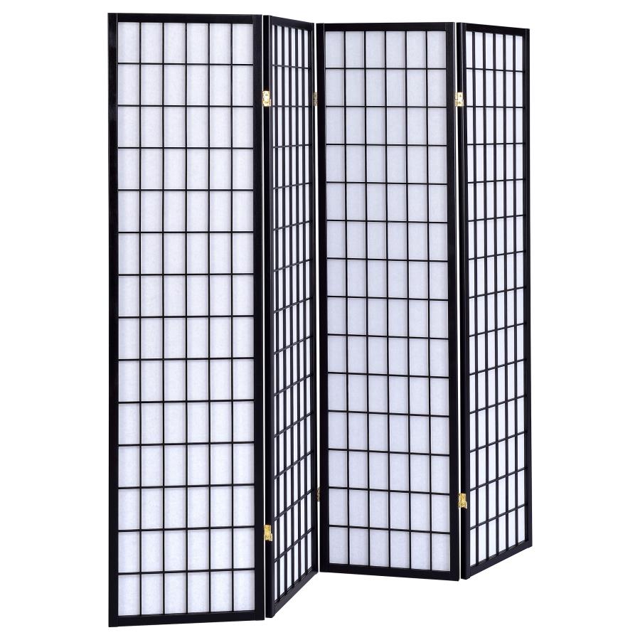 Roberto 4-Panel Room Divider Shoji Screen - "Black"