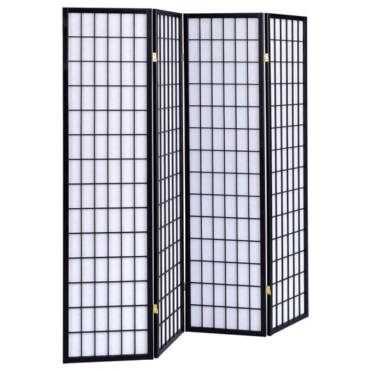 Roberto 4-Panel Room Divider Shoji Screen - "Black"