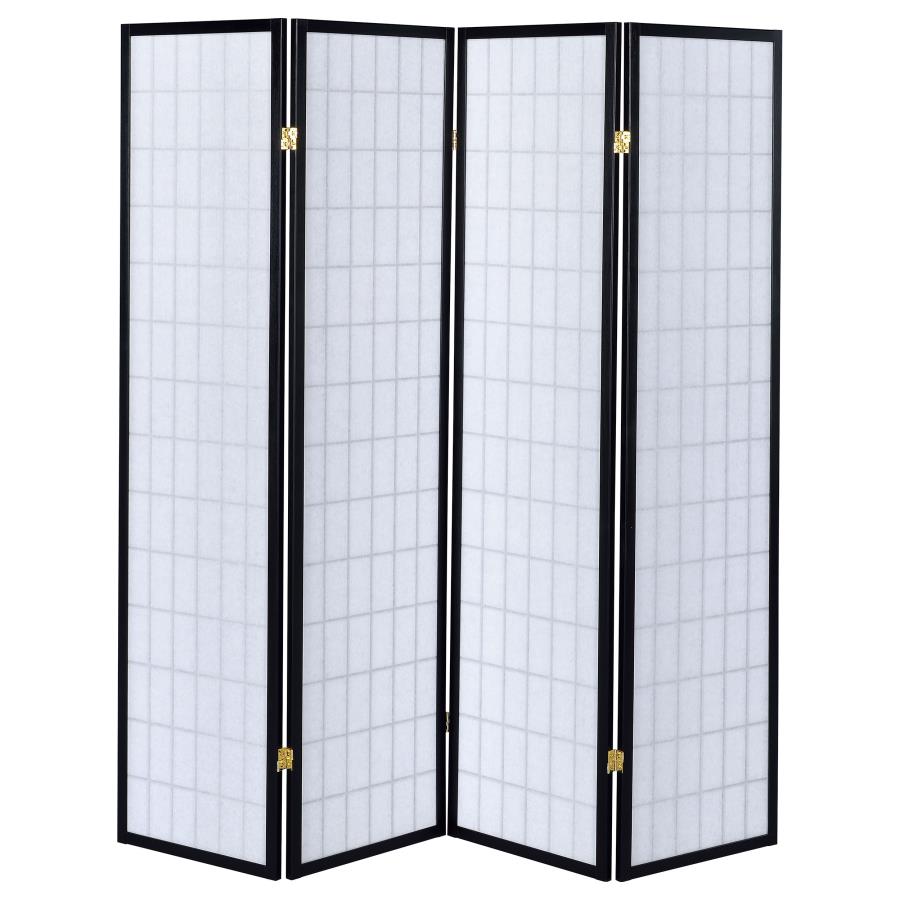 Roberto 4-Panel Room Divider Shoji Screen - "Black"