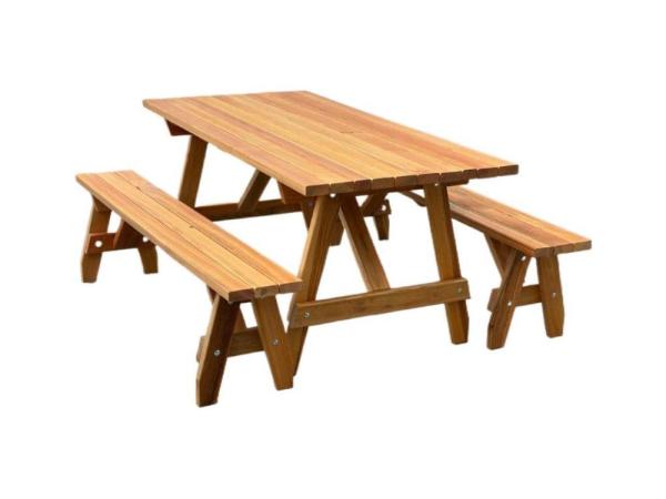 Vertical Grain Picnic Table + Two Bench Set