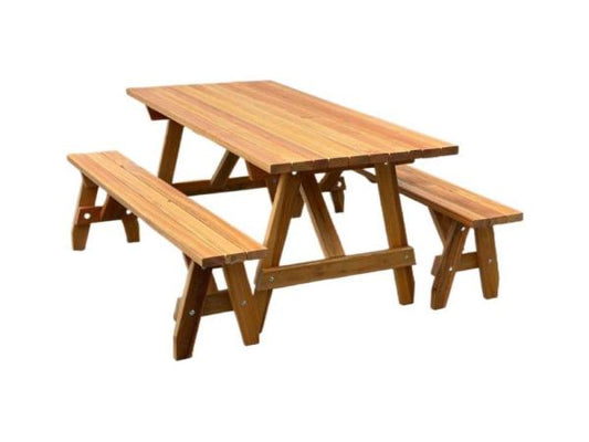 Vertical Grain Picnic Table + Two Bench Set