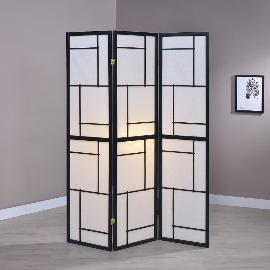 Damis 3-Panel Room Divider Folding Shoji Screen - "Black"