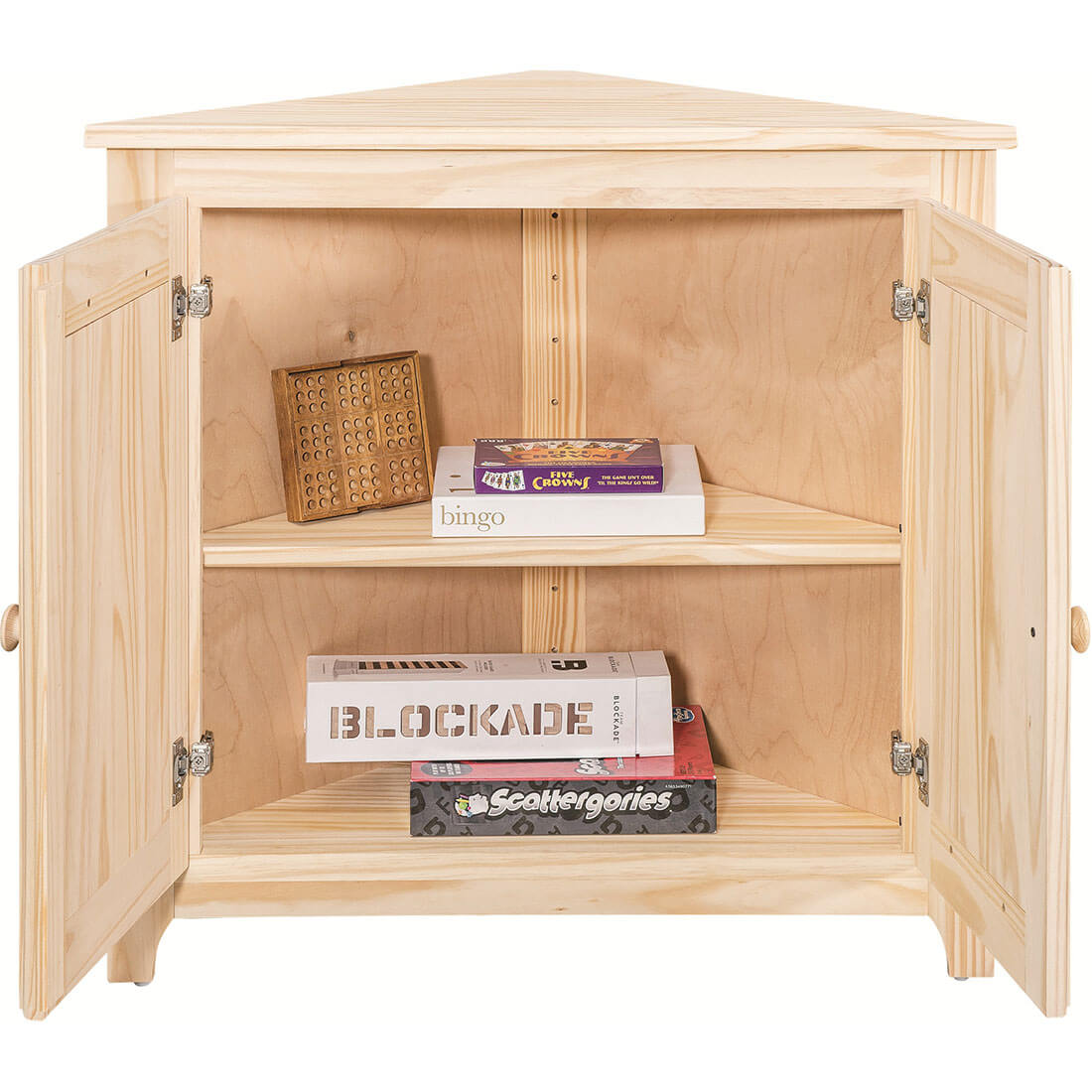 30" Pine Corner Shelf w/ Doors