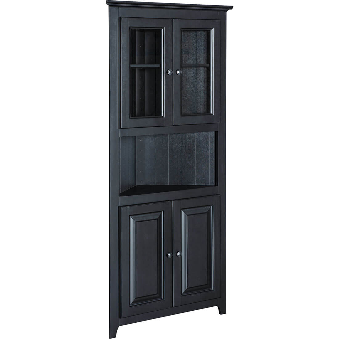 72" Pine Corner Bookcase w/ Glass & Wood Doors
