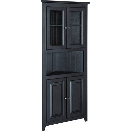 72" Pine Corner Bookcase w/ Glass & Wood Doors