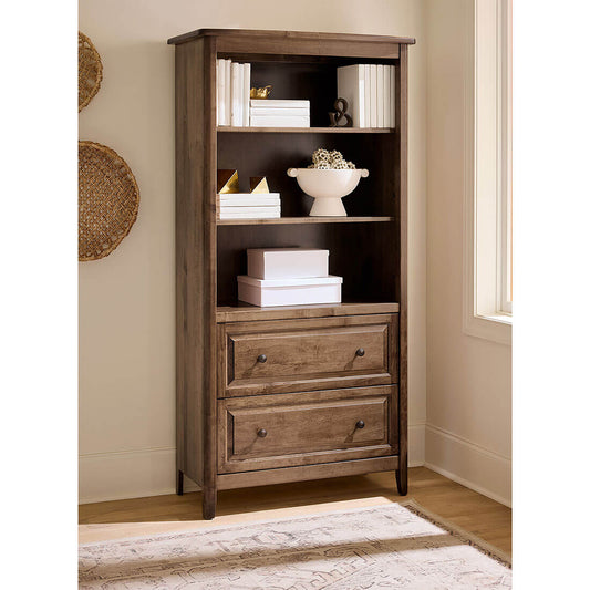 Maple Carson 36"W x 84"H Deep Bookcase w/ Two File Drawers