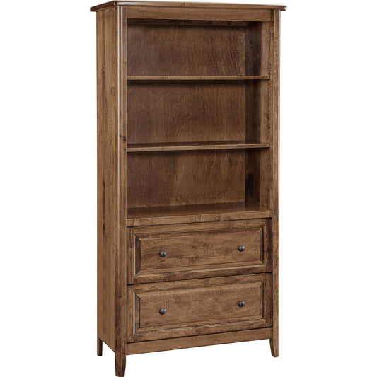 Maple Carson 36"W x 84"H Deep Bookcase w/ Two File Drawers
