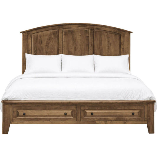 Maple Carson Arched Panel Bed w/ Footboard Storage