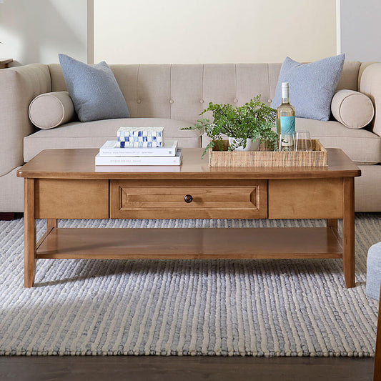 Maple Carson Large Rectangular Coffee Table w/ Drawer