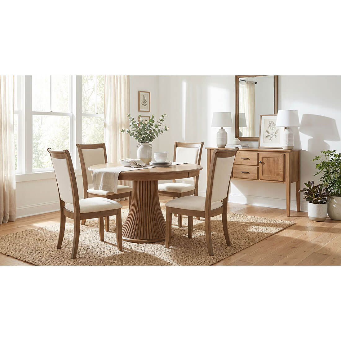 Maple Traditional Fluted 60"x60" Round Solid Top Dining Table