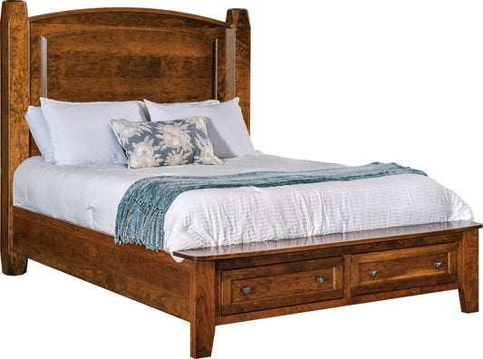 Cherry Fitzgerald Arched Panel Bed w/ Footboard Storage