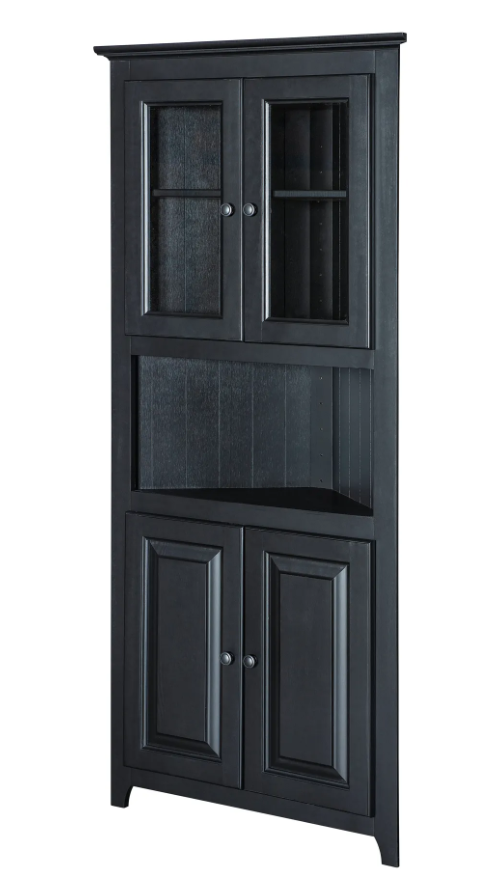 72" Pine Corner Bookcase w/ Glass & Wood Doors