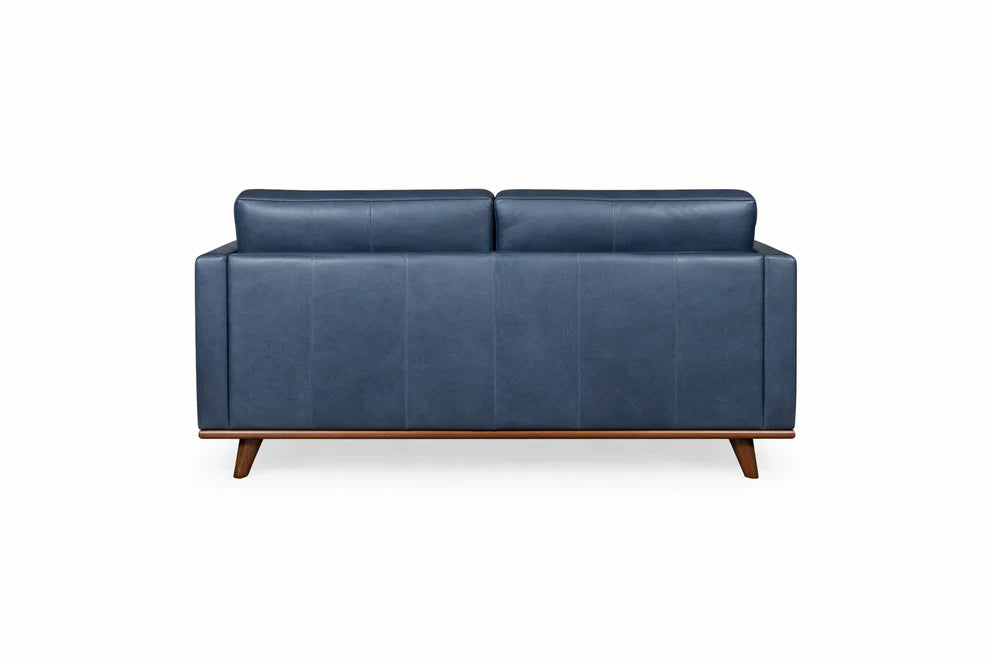 Edison Blue Leather Loveseat