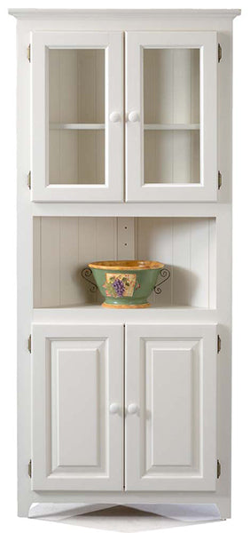 72" Pine Corner Bookcase w/ Glass & Wood Doors