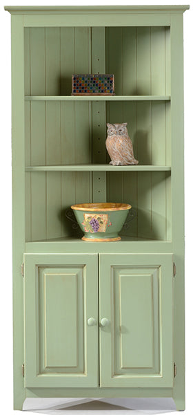 72" Pine Corner Bookcase w/ Bottom Doors