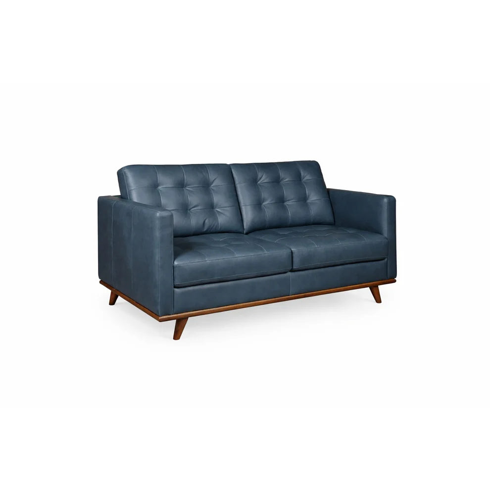 Edison Blue Leather Loveseat